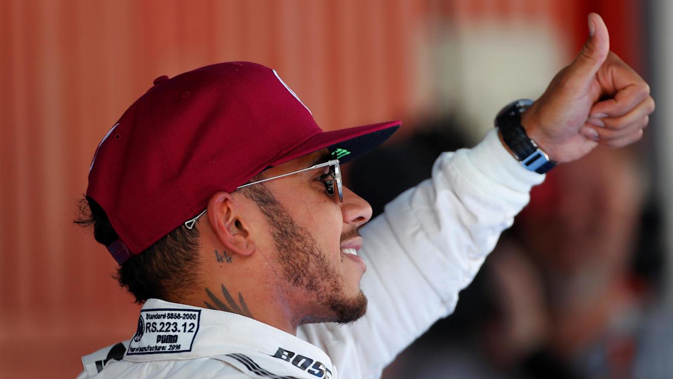Pole sitter Lewis Hamilton (GBR) Mercedes AMG F1 celebrates in parc ferme at Formula One World Championship, Rd5, Spanish Grand Prix, Qualifying, Barcelona, Spain, Saturday 14 May 2016. © Sutton Images