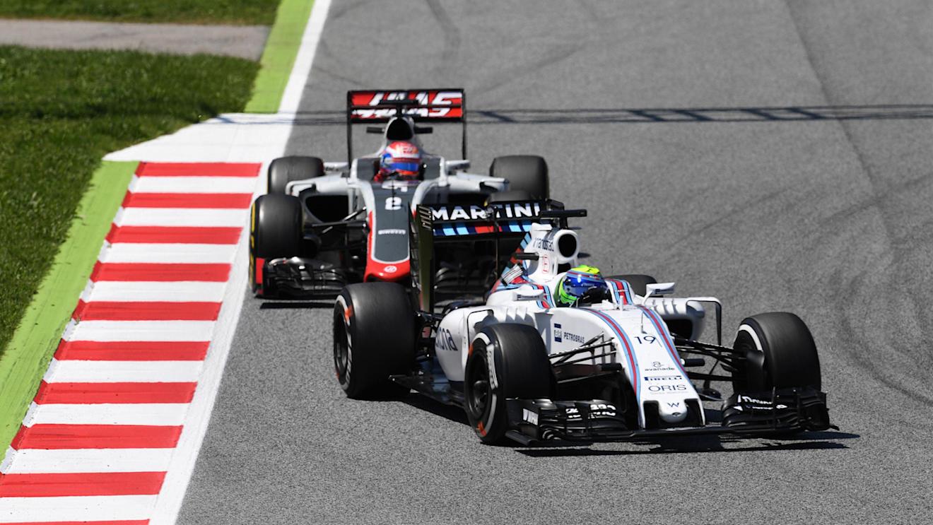 Felipe Massa (BRA) Williams FW38 and Romain Grosjean (FRA) Haas VF-16 at Formula One World Championship, Rd5, Spanish Grand Prix, Race, Barcelona, Spain, Sunday 15 May 2016. © Sutton Motorsport Images