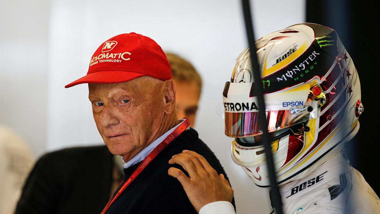 Niki Lauda (AUT) Mercedes AMG F1 Non-Executive Chairman and Lewis Hamilton (GBR) Mercedes AMG F1 at Formula One World Championship, Rd18, United States Grand Prix, Qualifying, Circuit of the Americas, Austin, Texas, USA, Saturday 22 October 2016. © Sutton Images