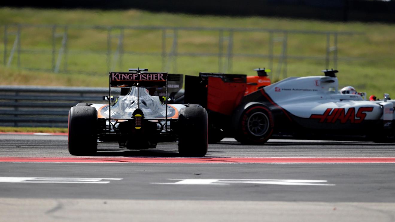 Sergio Perez (MEX) Force India VJM09 spins at the start of the race at Formula One World Championship, Rd18, United States Grand Prix, Race, Circuit of the Americas, Austin, Texas, USA, Sunday 23 October 2016. © Sutton Images