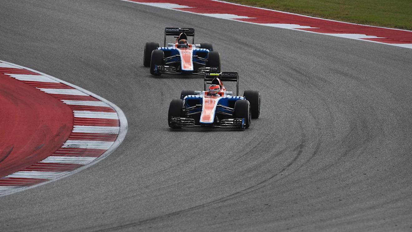 Esteban Ocon (FRA) Manor Racing MRT05 leads Pascal Wehrlein (GER) Manor Racing MRT05 at Formula One World Championship, Rd18, United States Grand Prix, Race, Circuit of the Americas, Austin, Texas, USA, Sunday 23 October 2016. © Sutton Images