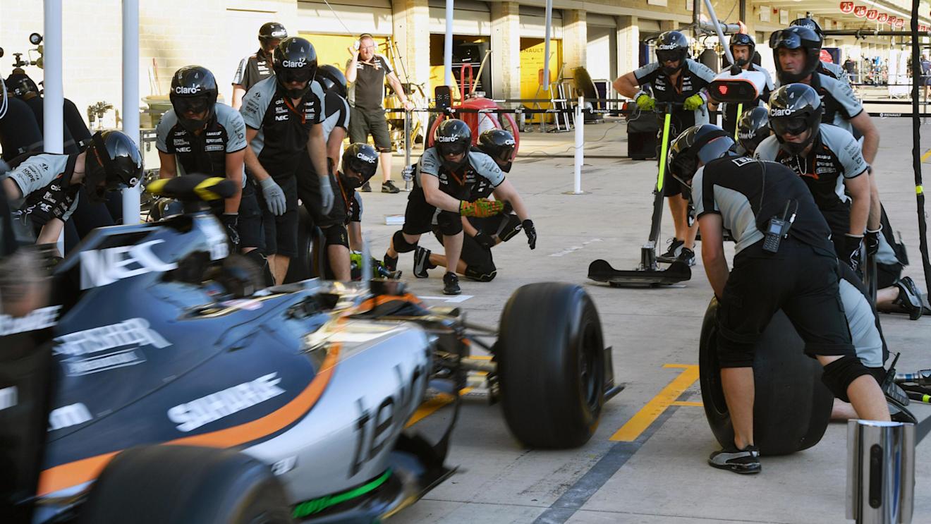 Force India VJM09 practice pit stops at Formula One World Championship, Rd18, United States Grand Prix, Preparations, Circuit of the Americas, Austin, Texas, USA, Thursday 20 October 2016. © Sutton Images