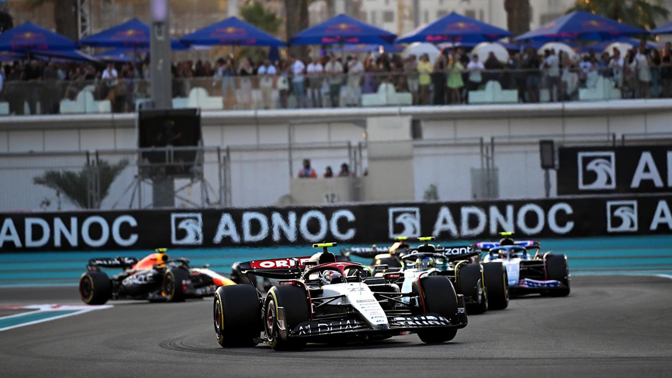 ABU DHABI, UNITED ARAB EMIRATES - NOVEMBER 26: Yuki Tsunoda of Japan driving the (22) Scuderia AlphaTauri AT04 on track during the F1 Grand Prix of Abu Dhabi at Yas Marina Circuit on November 26, 2023 in Abu Dhabi, United Arab Emirates. (Photo by Clive Mason - Formula 1/Formula 1 via Getty Images)