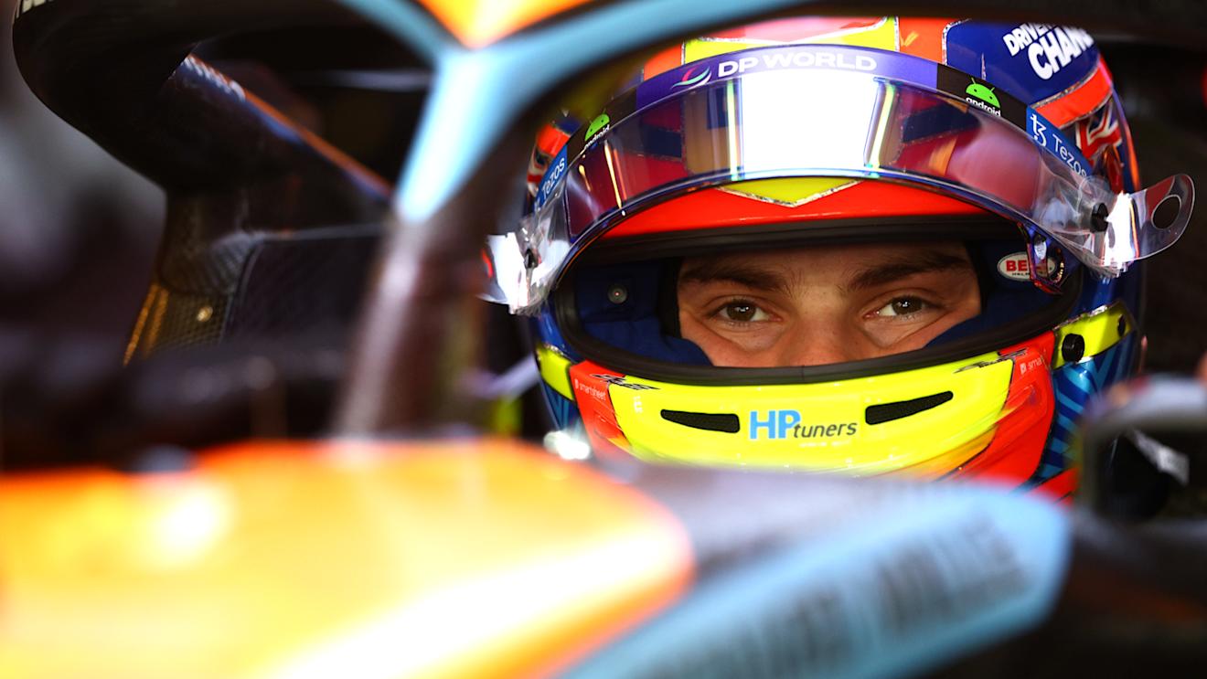 ABU DHABI, UNITED ARAB EMIRATES - NOVEMBER 24: Oscar Piastri of Australia and McLaren prepares to drive in the garage during practice ahead of the F1 Grand Prix of Abu Dhabi at Yas Marina Circuit on November 24, 2023 in Abu Dhabi, United Arab Emirates. (Photo by Clive Rose/Getty Images)