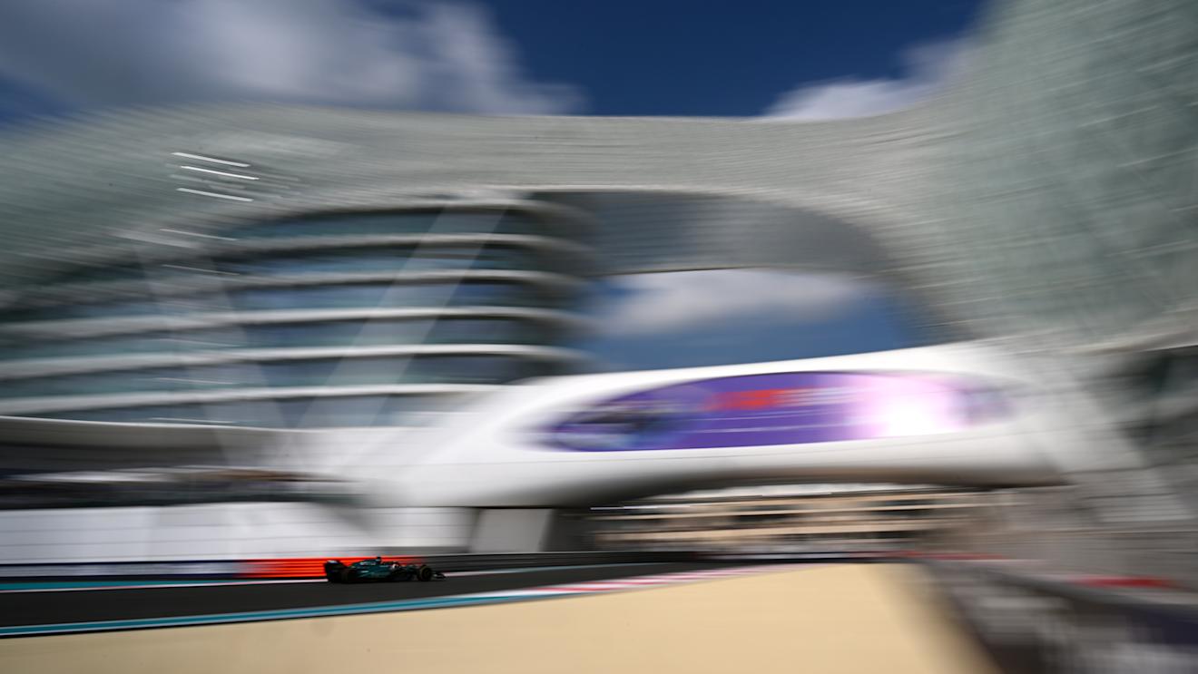 ABU DHABI, UNITED ARAB EMIRATES - NOVEMBER 24: Lance Stroll of Canada driving the (18) Aston Martin AMR23 Mercedes on track during practice ahead of the F1 Grand Prix of Abu Dhabi at Yas Marina Circuit on November 24, 2023 in Abu Dhabi, United Arab Emirates. (Photo by Clive Mason - Formula 1/Formula 1 via Getty Images)