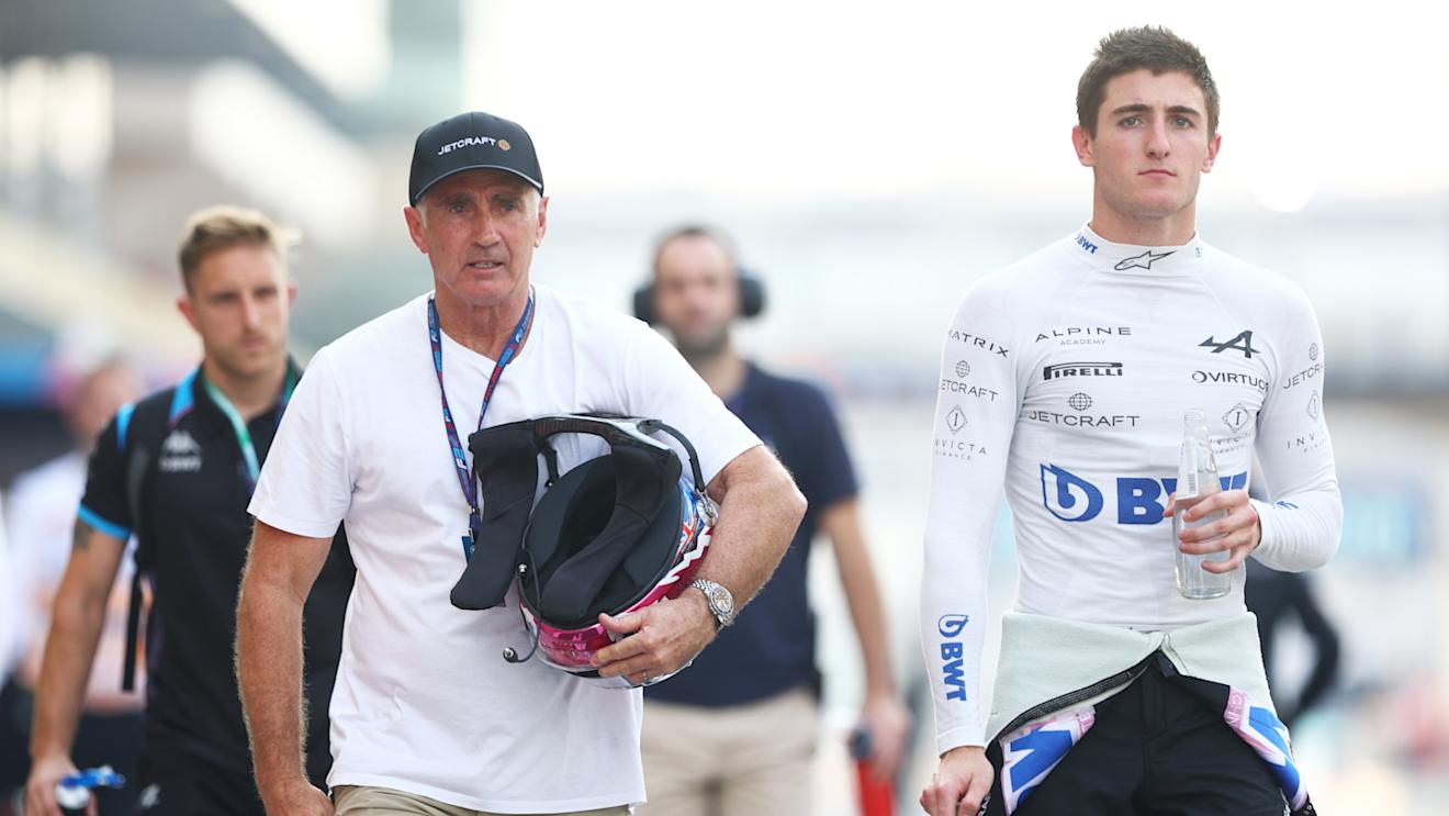 ABU DHABI, UNITED ARAB EMIRATES - NOVEMBER 24: Jack Doohan of Australia and Alpine F1 and Mick Doohan walk in the Pitlane during practice ahead of the F1 Grand Prix of Abu Dhabi at Yas Marina Circuit on November 24, 2023 in Abu Dhabi, United Arab Emirates. (Photo by Clive Rose/Getty Images)