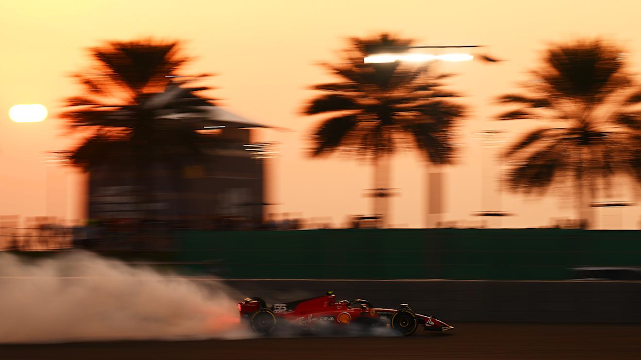 ABU DHABI, UNITED ARAB EMIRATES - NOVEMBER 24: Carlos Sainz of Spain driving (55) the Ferrari SF-23 crashes during practice ahead of the F1 Grand Prix of Abu Dhabi at Yas Marina Circuit on November 24, 2023 in Abu Dhabi, United Arab Emirates. (Photo by Clive Mason - Formula 1/Formula 1 via Getty Images)