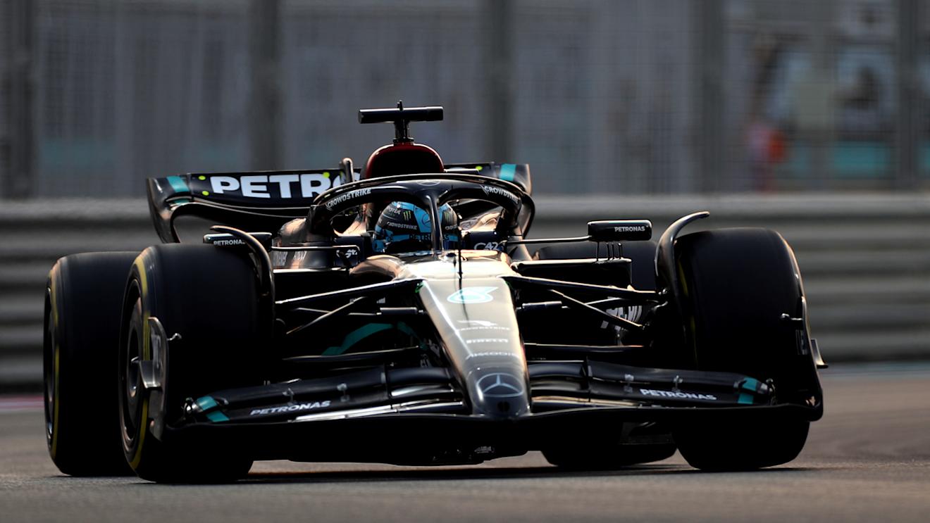 ABU DHABI, UNITED ARAB EMIRATES - NOVEMBER 24: George Russell of Great Britain driving the (63) Mercedes AMG Petronas F1 Team W14 on track during practice ahead of the F1 Grand Prix of Abu Dhabi at Yas Marina Circuit on November 24, 2023 in Abu Dhabi, United Arab Emirates. (Photo by Peter Fox/Getty Images)