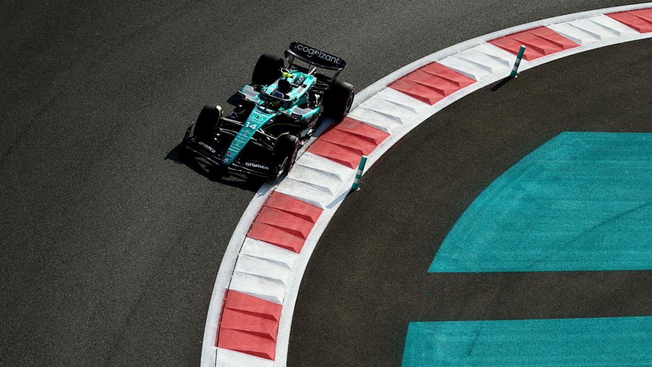 ABU DHABI, UNITED ARAB EMIRATES - NOVEMBER 25: Fernando Alonso of Spain driving the (14) Aston Martin AMR23 Mercedes on track during final practice ahead of the F1 Grand Prix of Abu Dhabi at Yas Marina Circuit on November 25, 2023 in Abu Dhabi, United Arab Emirates. (Photo by Clive Rose/Getty Images)