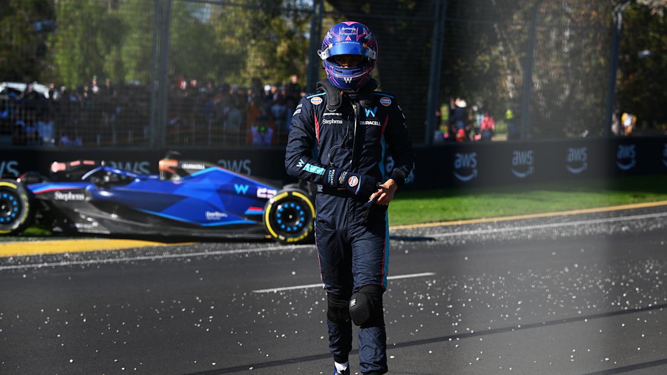 MELBOURNE, AUSTRALIA - APRIL 02: Alexander Albon of Thailand and Williams walks from his car after a crash that led to a red flag during the F1 Grand Prix of Australia at Albert Park Grand Prix Circuit on April 02, 2023 in Melbourne, Australia. (Photo by Clive Mason - Formula 1/Formula 1 via Getty Images)