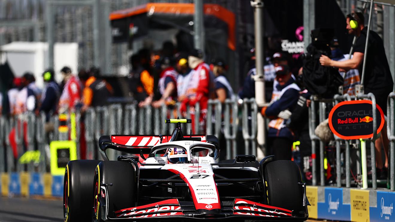 MELBOURNE, AUSTRALIA - MARCH 31: Nico Hulkenberg of Germany driving the (27) Haas F1 VF-23 Ferrari in the Pitlane during practice ahead of the F1 Grand Prix of Australia at Albert Park Grand Prix Circuit on March 31, 2023 in Melbourne, Australia. (Photo by Dan Istitene - Formula 1/Formula 1 via Getty Images)