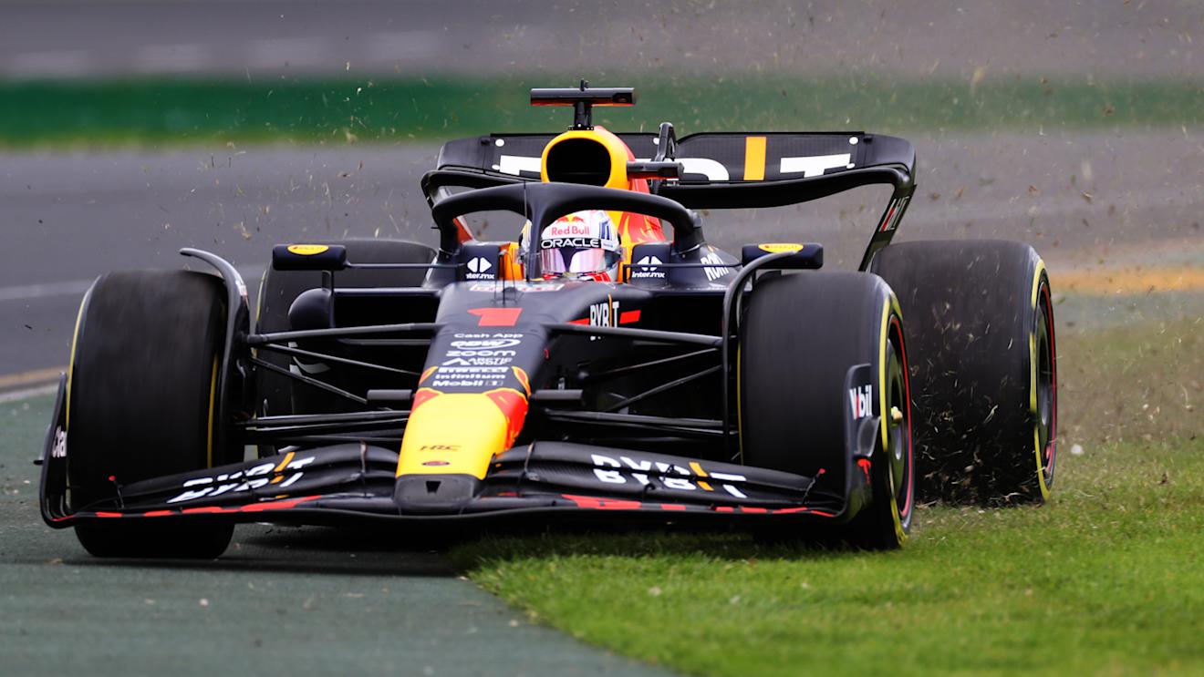 MELBOURNE, AUSTRALIA - MARCH 31: Max Verstappen of the Netherlands driving the (1) Oracle Red Bull Racing RB19 runs wide during practice ahead of the F1 Grand Prix of Australia at Albert Park Grand Prix Circuit on March 31, 2023 in Melbourne, Australia. (Photo by Peter Fox/Getty Images)