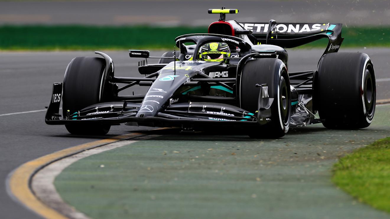 MELBOURNE, AUSTRALIA - MARCH 31: Lewis Hamilton of Great Britain driving the (44) Mercedes AMG Petronas F1 Team W14 on track during practice ahead of the F1 Grand Prix of Australia at Albert Park Grand Prix Circuit on March 31, 2023 in Melbourne, Australia. (Photo by Peter Fox/Getty Images)