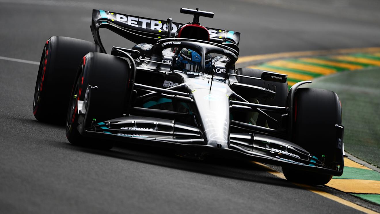 MELBOURNE, AUSTRALIA - APRIL 01: George Russell of Great Britain driving the (63) Mercedes AMG Petronas F1 Team W14 on track during qualifying ahead of the F1 Grand Prix of Australia at Albert Park Grand Prix Circuit on April 01, 2023 in Melbourne, Australia. (Photo by Quinn Rooney/Getty Images)