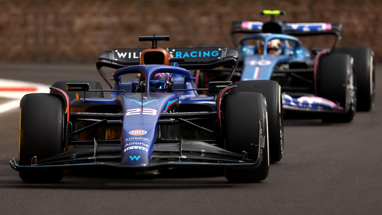 BAKU, AZERBAIJAN - APRIL 30: Alexander Albon of Thailand driving the (23) Williams FW45 Mercedes leads Pierre Gasly of France driving the (10) Alpine F1 A523 Renault on track during the F1 Grand Prix of Azerbaijan at Baku City Circuit on April 30, 2023 in Baku, Azerbaijan. (Photo by Francois Nel/Getty Images)