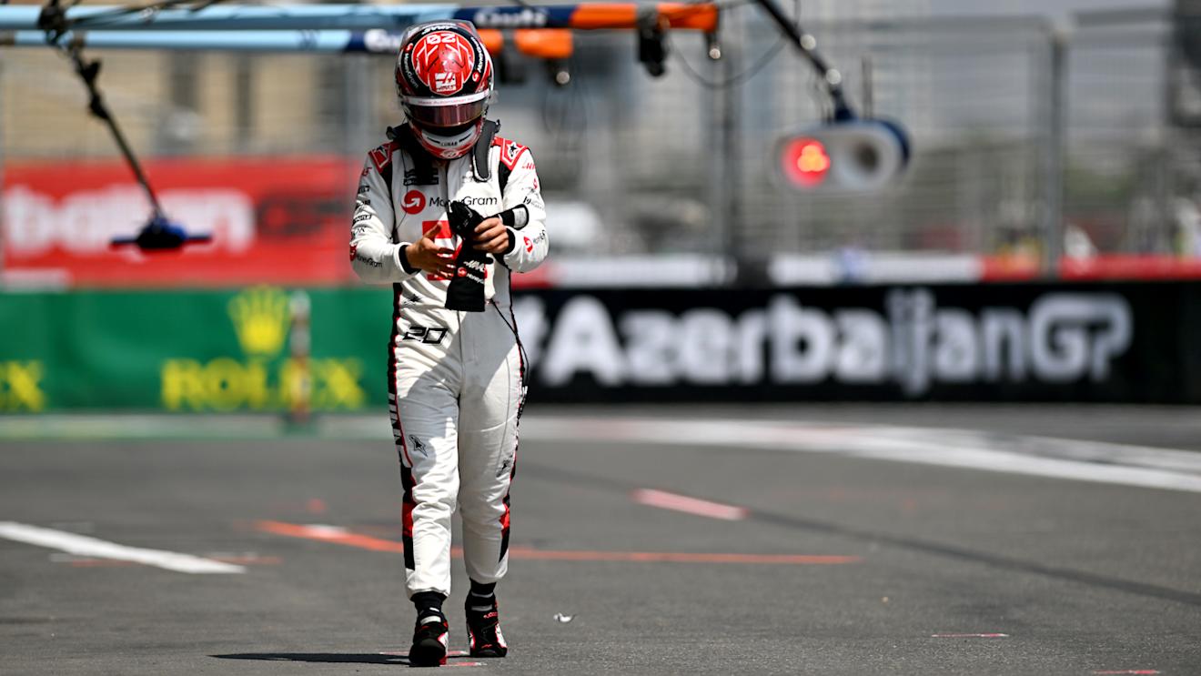 BAKU, AZERBAIJAN - APRIL 28: Kevin Magnussen of Denmark and Haas F1 walks in the Pitlane during practice ahead of the F1 Grand Prix of Azerbaijan at Baku City Circuit on April 28, 2023 in Baku, Azerbaijan. (Photo by Dan Mullan - Formula 1/Formula 1 via Getty Images)