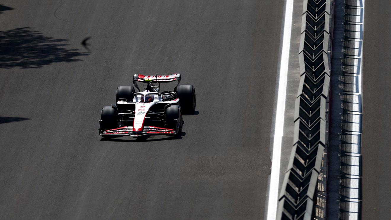 BAKU, AZERBAIJAN - APRIL 28: Nico Hulkenberg of Germany driving the (27) Haas F1 VF-23 Ferrari on track during practice ahead of the F1 Grand Prix of Azerbaijan at Baku City Circuit on April 28, 2023 in Baku, Azerbaijan. (Photo by Bryn Lennon - Formula 1/Formula 1 via Getty Images)