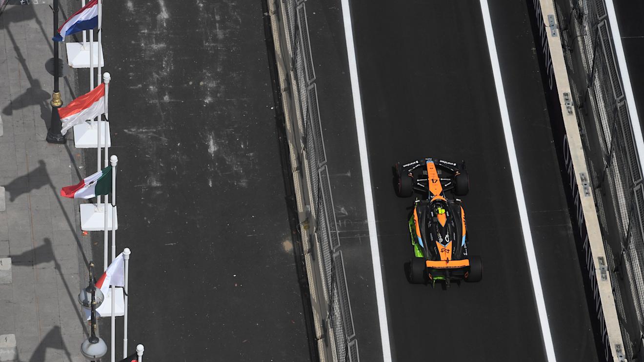 BAKU, AZERBAIJAN - APRIL 28: Lando Norris of Great Britain driving the (4) McLaren MCL60 Mercedes in the Pitlane during practice ahead of the F1 Grand Prix of Azerbaijan at Baku City Circuit on April 28, 2023 in Baku, Azerbaijan. (Photo by Rudy Carezzevoli/Getty Images)