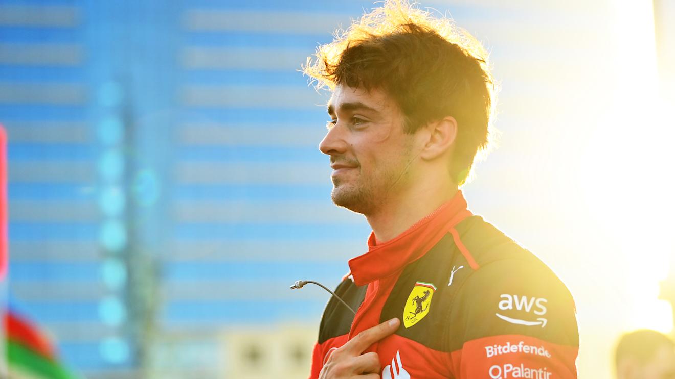 BAKU, AZERBAIJAN - APRIL 28: Pole position qualifier Charles Leclerc of Monaco and Ferrari celebrates in parc ferme during qualifying ahead of the F1 Grand Prix of Azerbaijan at Baku City Circuit on April 28, 2023 in Baku, Azerbaijan. (Photo by Dan Mullan - Formula 1/Formula 1 via Getty Images)
