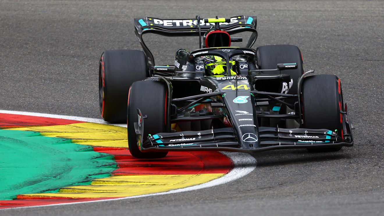 SPA, BELGIUM - JULY 30: Lewis Hamilton of Great Britain driving the (44) Mercedes AMG Petronas F1 Team W14 on track during the F1 Grand Prix of Belgium at Circuit de Spa-Francorchamps on July 30, 2023 in Spa, Belgium. (Photo by Mark Thompson/Getty Images)