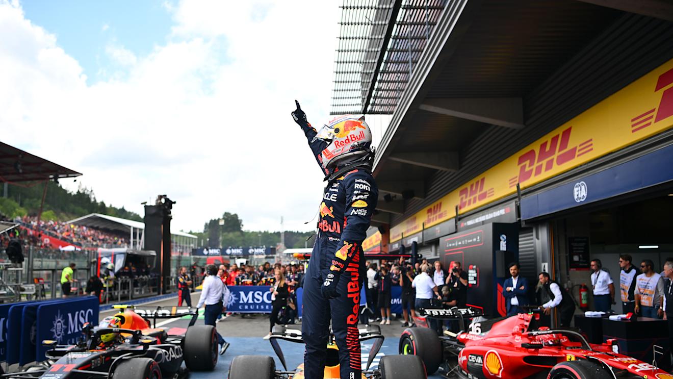 SPA, BELGIUM - JULY 30: Race winner Max Verstappen of the Netherlands and Oracle Red Bull Racing celebrates in parc ferme during the F1 Grand Prix of Belgium at Circuit de Spa-Francorchamps on July 30, 2023 in Spa, Belgium. (Photo by Dan Mullan/Getty Images)