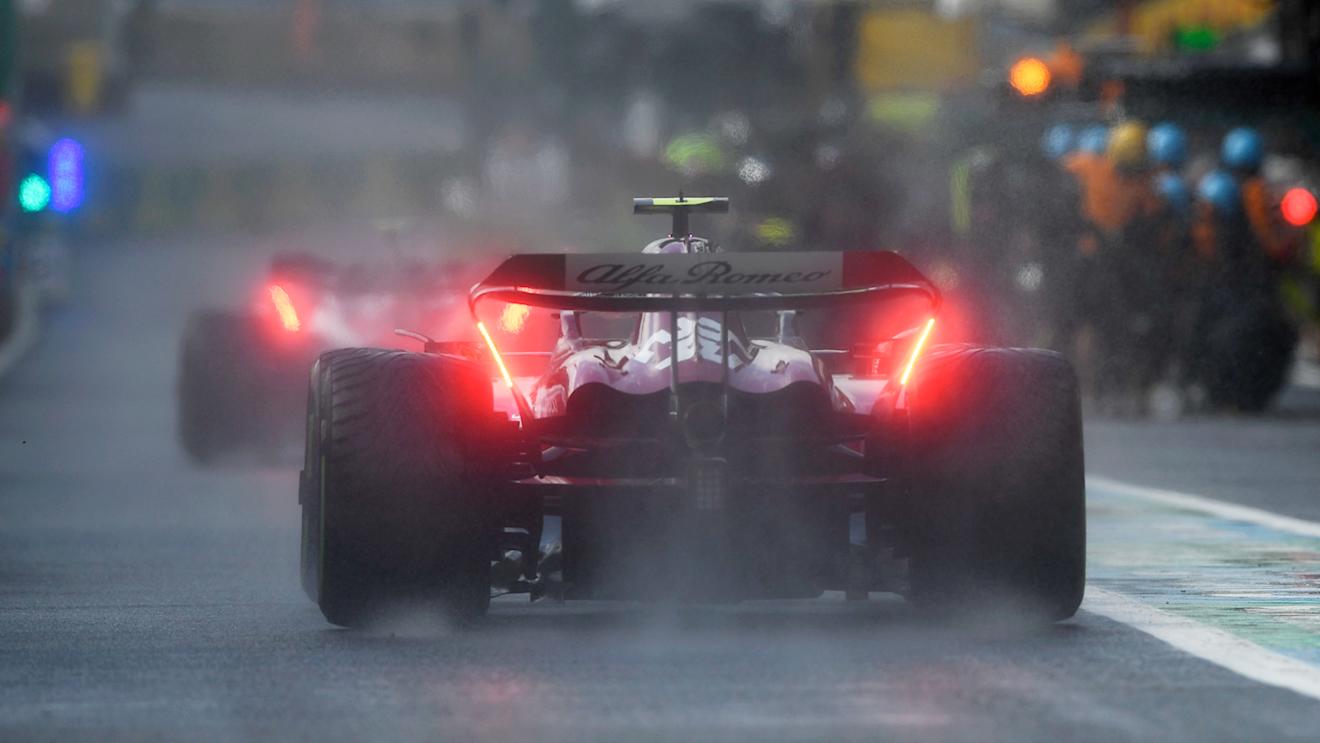 SPA, BELGIUM - JULY 28: Zhou Guanyu of China driving the (24) Alfa Romeo F1 C43 Ferrari in the Pitlane during qualifying ahead of the F1 Grand Prix of Belgium at Circuit de Spa-Francorchamps on July 28, 2023 in Spa, Belgium. (Photo by Rudy Carezzevoli - Formula 1/Formula 1 via Getty Images)