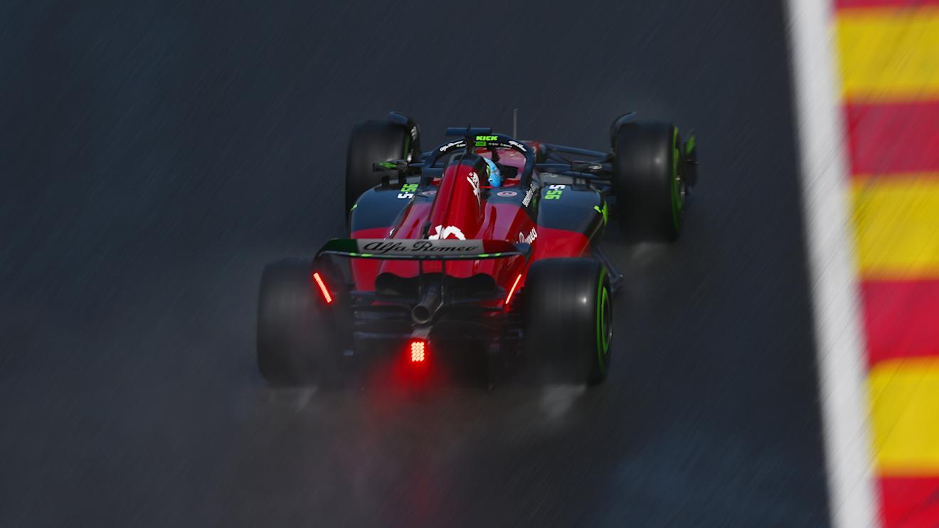 SPA, BELGIUM - JULY 29: Valtteri Bottas of Finland driving the (77) Alfa Romeo F1 C43 Ferrari on track during the Sprint Shootout ahead of the F1 Grand Prix of Belgium at Circuit de Spa-Francorchamps on July 29, 2023 in Spa, Belgium. (Photo by Dan Mullan/Getty Images)