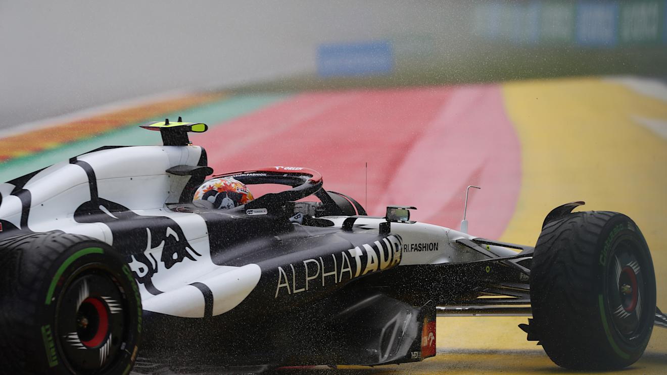 SPA, BELGIUM - JULY 29: Yuki Tsunoda of Japan driving the (22) Scuderia AlphaTauri AT04 spins during the Sprint ahead of the F1 Grand Prix of Belgium at Circuit de Spa-Francorchamps on July 29, 2023 in Spa, Belgium. (Photo by Peter Fox/Getty Images)