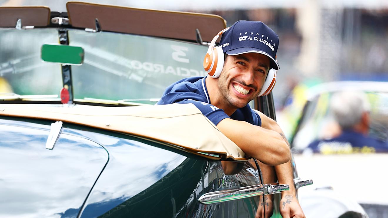 SAO PAULO, BRAZIL - NOVEMBER 05: Daniel Ricciardo of Australia and Scuderia AlphaTauri looks on from the drivers parade prior to the F1 Grand Prix of Brazil at Autodromo Jose Carlos Pace on November 05, 2023 in Sao Paulo, Brazil. (Photo by Mark Thompson/Getty Images)