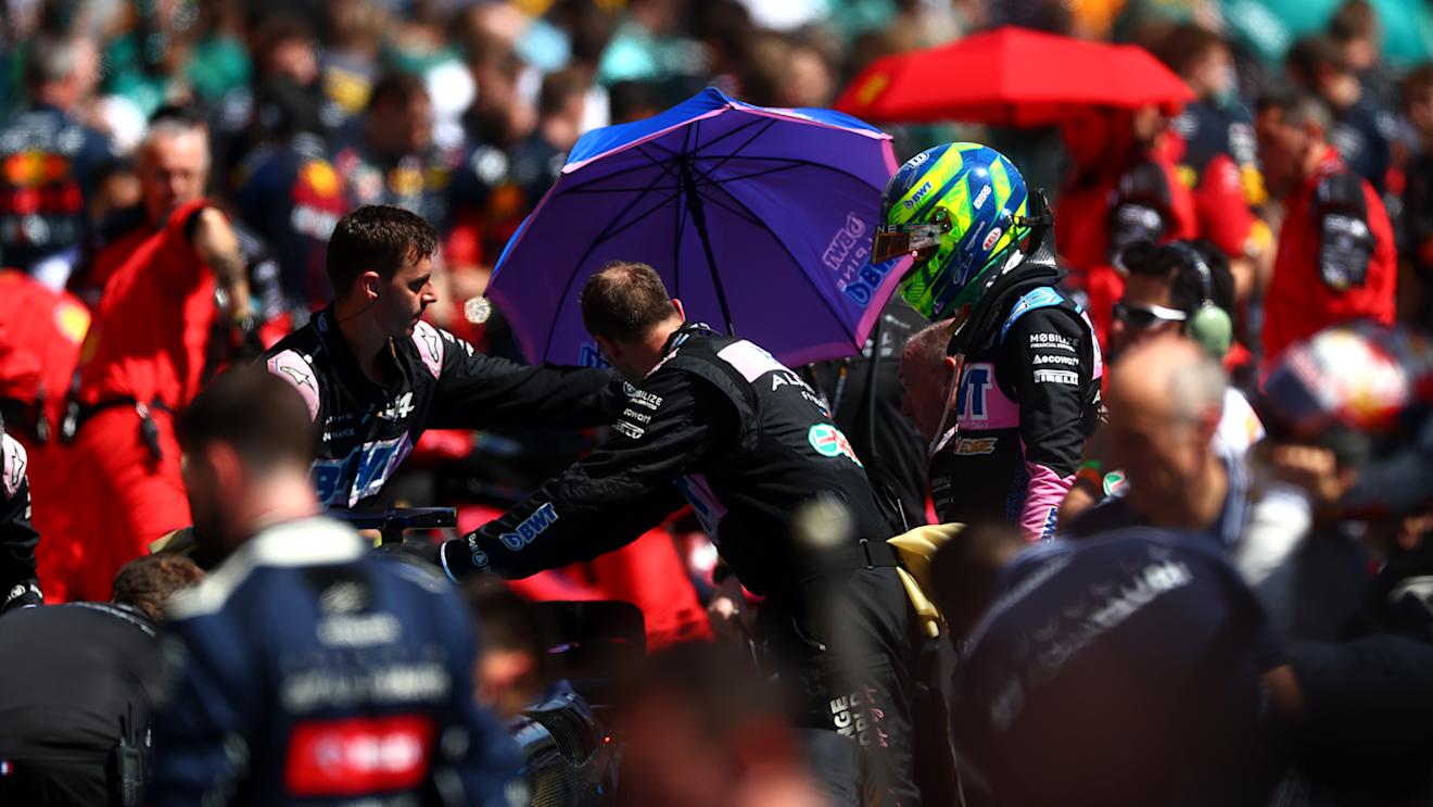 SAO PAULO, BRAZIL - NOVEMBER 05: Esteban Ocon of France and Alpine F1 looks on in the Pitlane during a red flag del during the F1 Grand Prix of Brazil at Autodromo Jose Carlos Pace on November 05, 2023 in Sao Paulo, Brazil. (Photo by Dan Istitene - Formula 1/Formula 1 via Getty Images)