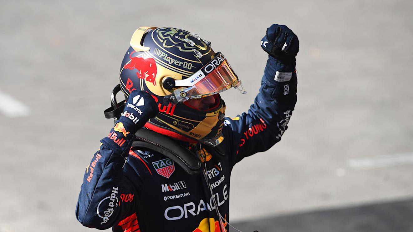 SAO PAULO, BRAZIL - NOVEMBER 05: Race winner Max Verstappen of the Netherlands and Oracle Red Bull Racing celebrates in parc ferme during the F1 Grand Prix of Brazil at Autodromo Jose Carlos Pace on November 05, 2023 in Sao Paulo, Brazil. (Photo by Rudy Carezzevoli/Getty Images)