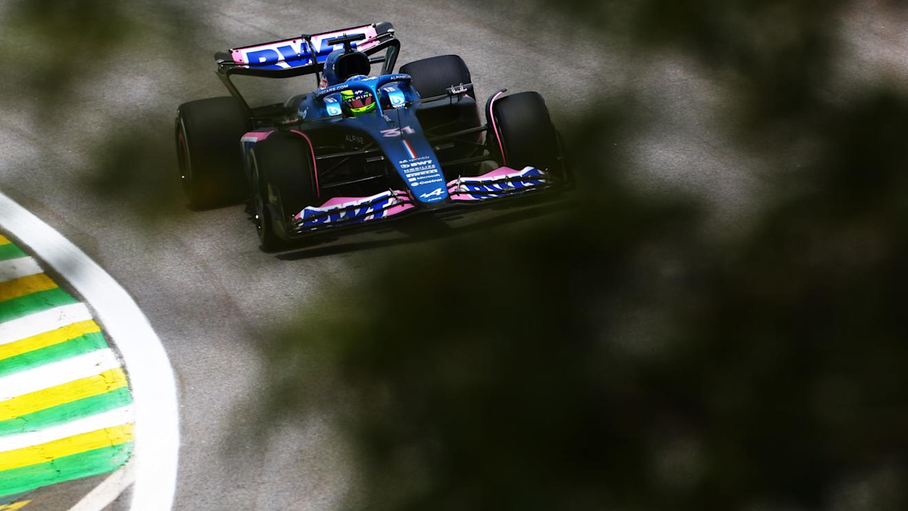 SAO PAULO, BRAZIL - NOVEMBER 03: Esteban Ocon of France driving the (31) Alpine F1 A523 Renault on track during practice ahead of the F1 Grand Prix of Brazil at Autodromo Jose Carlos Pace on November 03, 2023 in Sao Paulo, Brazil. (Photo by Mark Thompson/Getty Images)