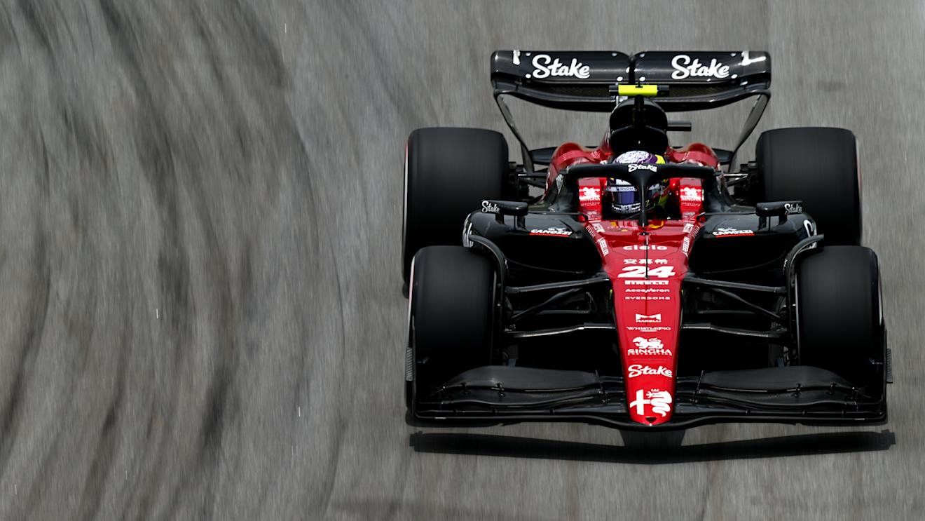 SAO PAULO, BRAZIL - NOVEMBER 03: Zhou Guanyu of China driving the (24) Alfa Romeo F1 C43 Ferrari on track during practice ahead of the F1 Grand Prix of Brazil at Autodromo Jose Carlos Pace on November 03, 2023 in Sao Paulo, Brazil. (Photo by Clive Mason - Formula 1/Formula 1 via Getty Images)