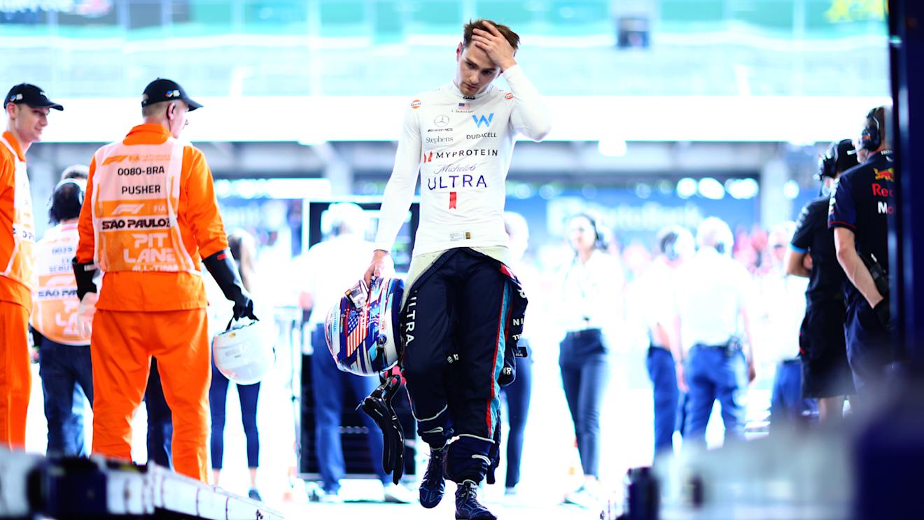 SAO PAULO, BRAZIL - NOVEMBER 03: Nineteenth placed qualifier Logan Sargeant of United States and Williams walks into the FIA Garage after qualifying ahead of the F1 Grand Prix of Brazil at Autodromo Jose Carlos Pace on November 03, 2023 in Sao Paulo, Brazil. (Photo by Dan Istitene - Formula 1/Formula 1 via Getty Images)