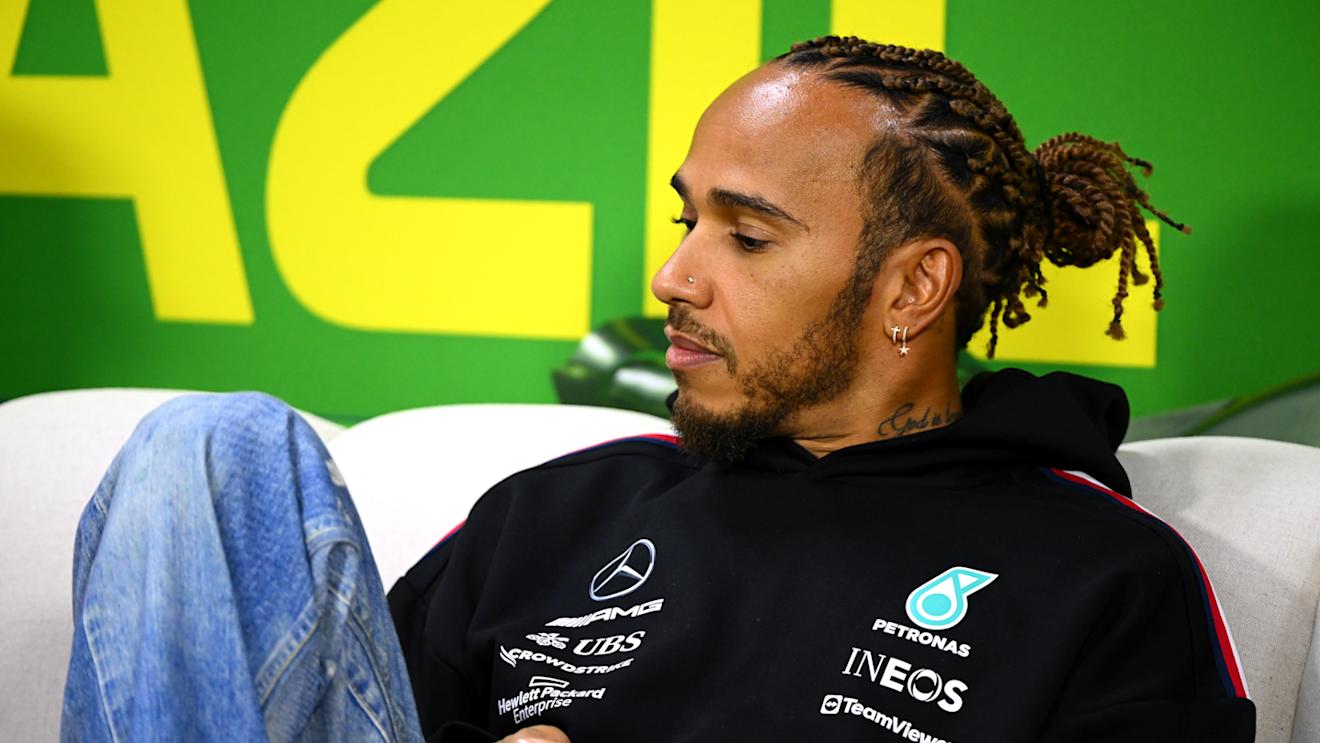SAO PAULO, BRAZIL - NOVEMBER 02: Lewis Hamilton of Great Britain and Mercedes looks on in the Drivers Press Conference during previews ahead of the F1 Grand Prix of Brazil at Autodromo Jose Carlos Pace on November 02, 2023 in Sao Paulo, Brazil. (Photo by Clive Mason/Getty Images)