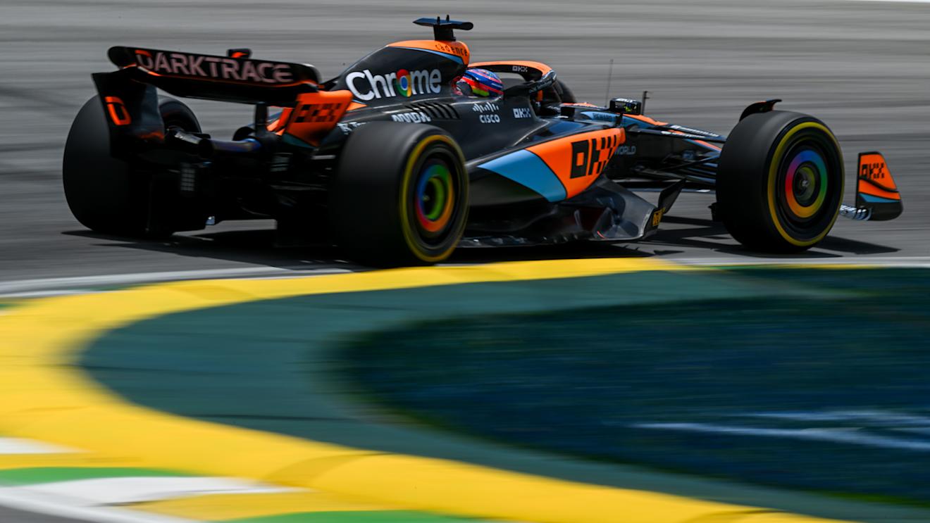 SAO PAULO, BRAZIL - NOVEMBER 04: Oscar Piastri of Australia driving the (81) McLaren MCL60 Mercedes on track during the Sprint Shootout ahead of the F1 Grand Prix of Brazil at Autodromo Jose Carlos Pace on November 04, 2023 in Sao Paulo, Brazil. (Photo by Clive Mason - Formula 1/Formula 1 via Getty Images)