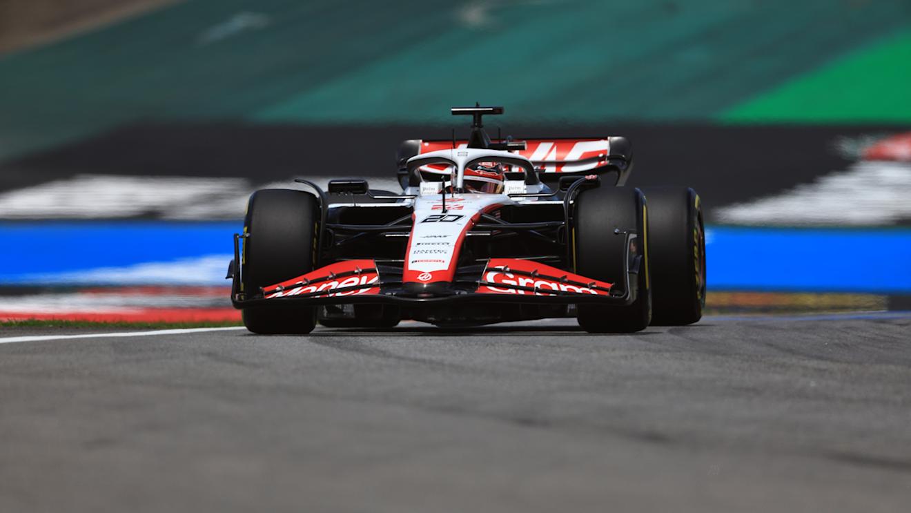SAO PAULO, BRAZIL - NOVEMBER 04: Kevin Magnussen of Denmark driving the (20) Haas F1 VF-23 Ferrari on track during the Sprint Shootout ahead of the F1 Grand Prix of Brazil at Autodromo Jose Carlos Pace on November 04, 2023 in Sao Paulo, Brazil. (Photo by Buda Mendes/Getty Images)