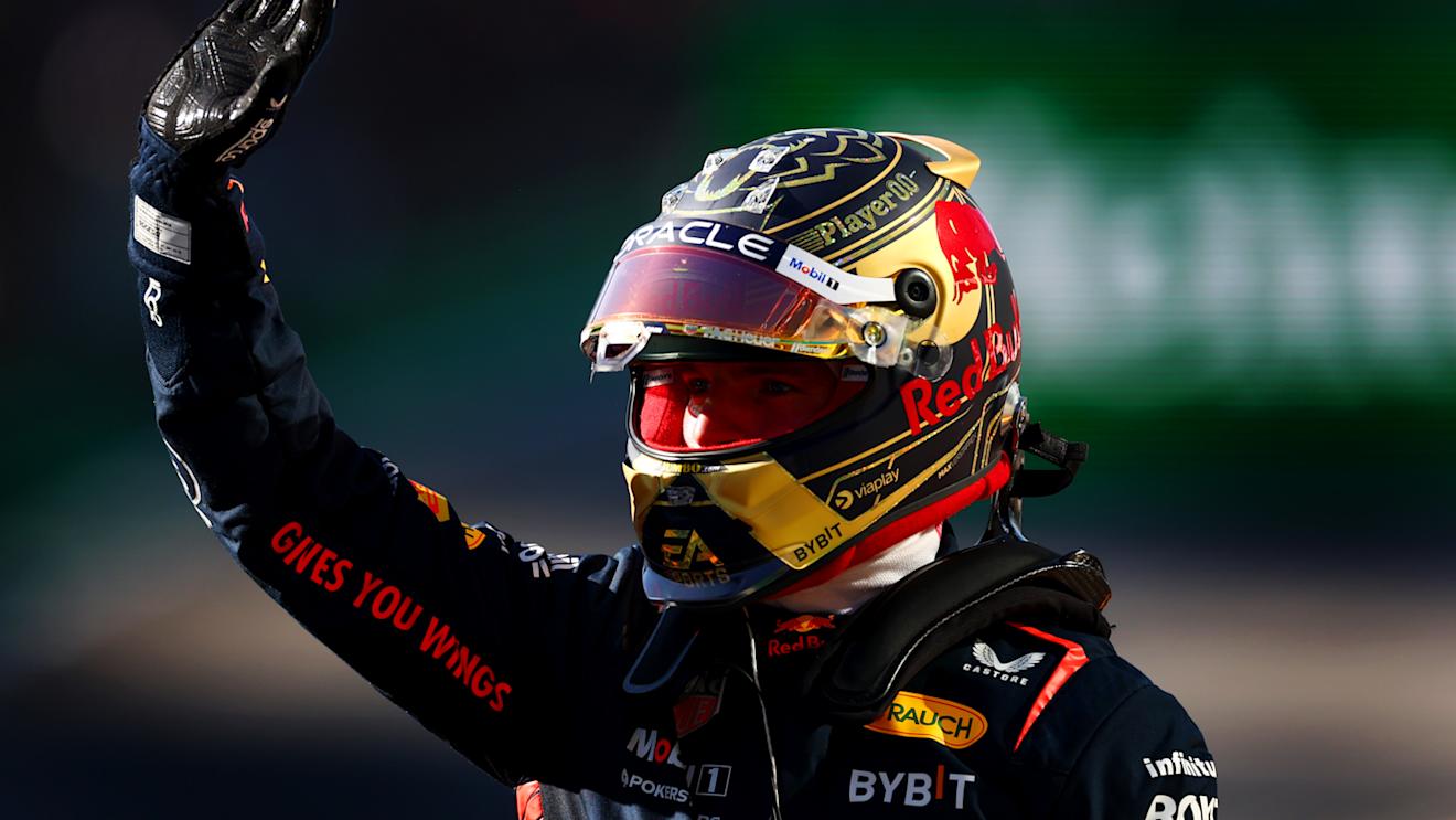 SAO PAULO, BRAZIL - NOVEMBER 04: Sprint winner Max Verstappen of the Netherlands and Oracle Red Bull Racing celebrates in parc ferme after the Sprint race ahead of the F1 Grand Prix of Brazil at Autodromo Jose Carlos Pace on November 04, 2023 in Sao Paulo, Brazil. (Photo by Dan Istitene - Formula 1/Formula 1 via Getty Images)