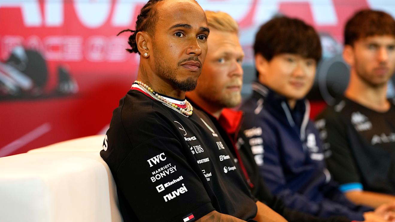 MONTREAL, QUEBEC - JUNE 15: Lewis Hamilton of Great Britain and Mercedes attends the Drivers Press Conference during previews ahead of the F1 Grand Prix of Canada at Circuit Gilles Villeneuve on June 15, 2023 in Montreal, Quebec. (Photo by Rudy Carezzevoli/Getty Images)