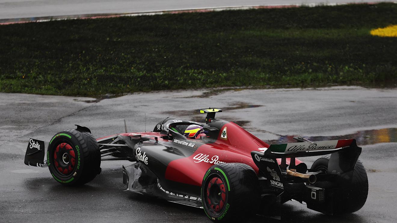 MONTREAL, QUEBEC - JUNE 17: Zhou Guanyu of China driving the (24) Alfa Romeo F1 C43 Ferrari spins off track during final practice ahead of the F1 Grand Prix of Canada at Circuit Gilles Villeneuve on June 17, 2023 in Montreal, Quebec. (Photo by Bryn Lennon - Formula 1/Formula 1 via Getty Images)