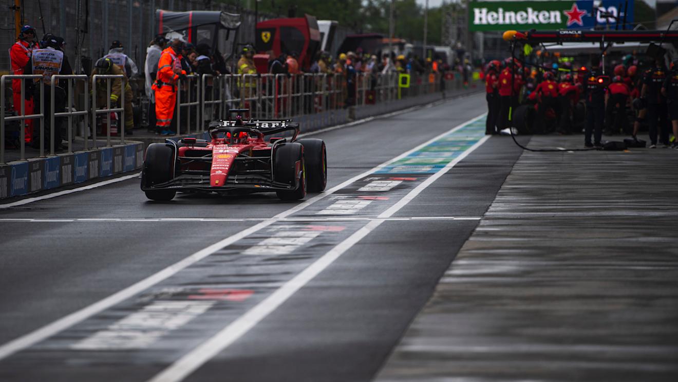 MONTREAL, QUEBEC - JUNE 17: Charles Leclerc of Monaco driving the (16) Ferrari SF-23 in the Pitlane during qualifying ahead of the F1 Grand Prix of Canada at Circuit Gilles Villeneuve on June 17, 2023 in Montreal, Quebec. (Photo by Rudy Carezzevoli/Getty Images)