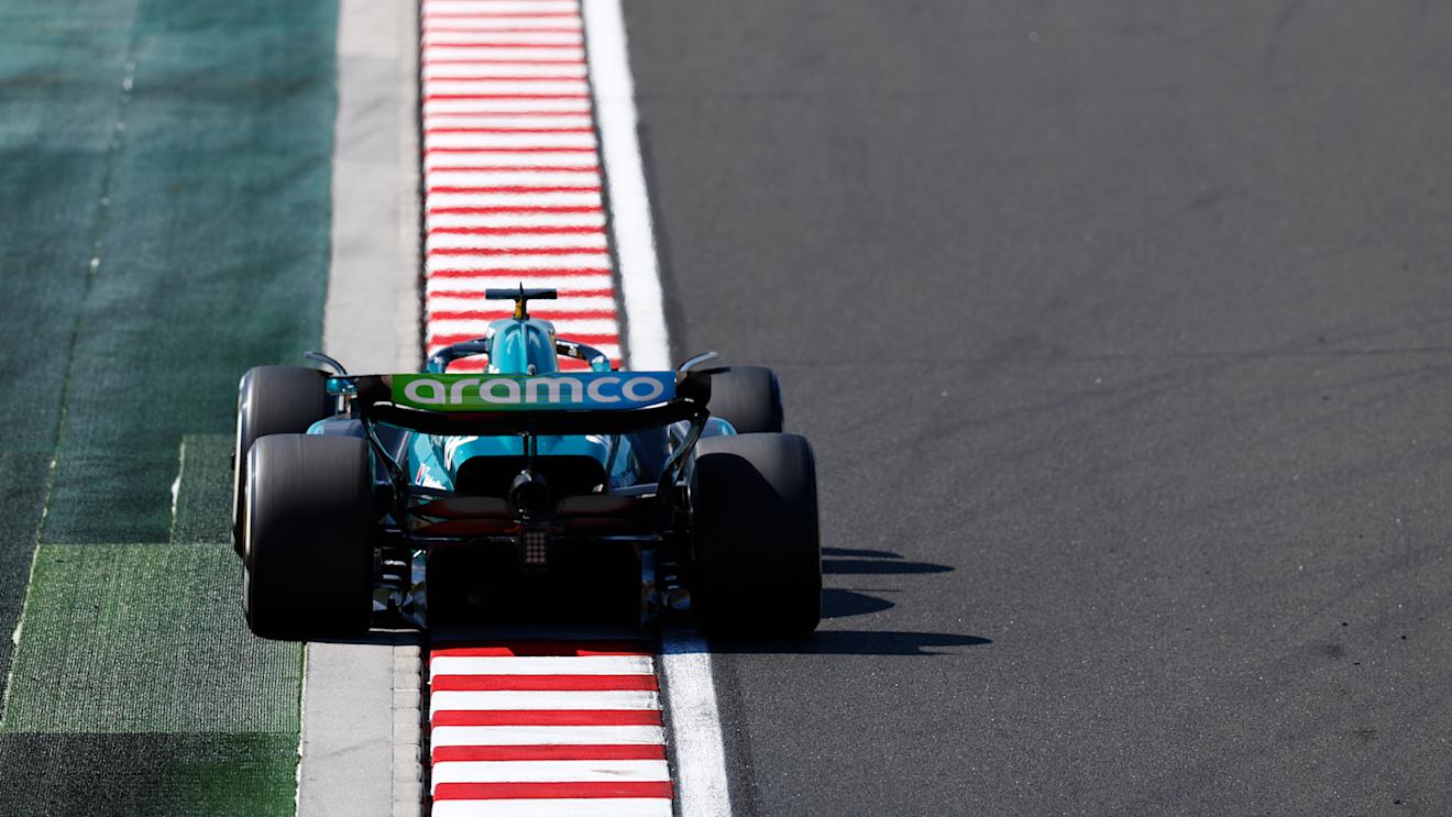 BUDAPEST, HUNGARY - JULY 23: Lance Stroll of Canada driving the (18) Aston Martin AMR23 Mercedes on track during the F1 Grand Prix of Hungary at Hungaroring on July 23, 2023 in Budapest, Hungary. (Photo by Francois Nel/Getty Images)