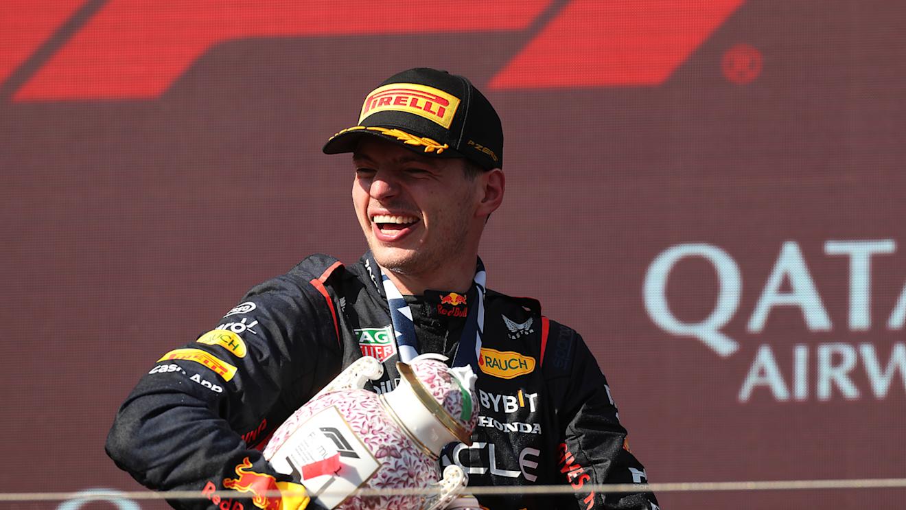 BUDAPEST, HUNGARY - JULY 23: Race winner Max Verstappen of the Netherlands and Oracle Red Bull Racing celebrates on the podium during the F1 Grand Prix of Hungary at Hungaroring on July 23, 2023 in Budapest, Hungary. (Photo by Peter Fox/Getty Images)