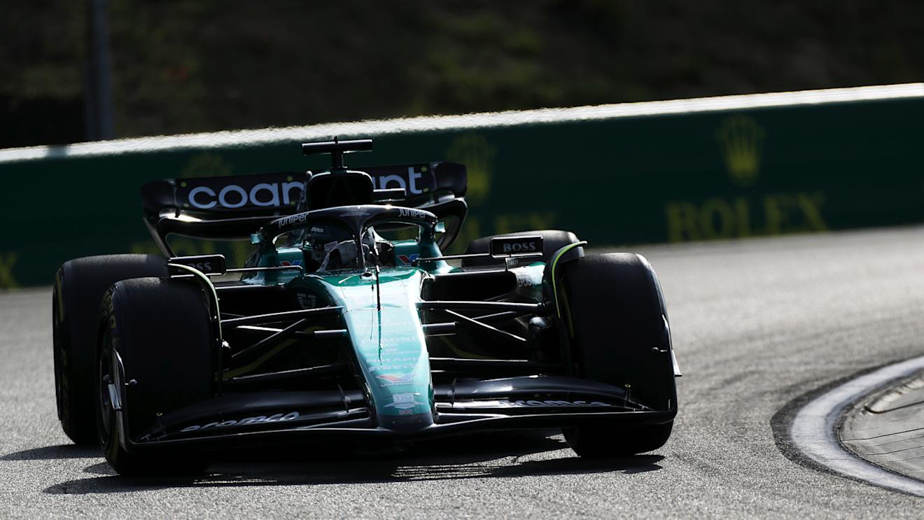 BUDAPEST, HUNGARY - JULY 21: Lance Stroll of Canada driving the (18) Aston Martin AMR23 Mercedes on track during practice ahead of the F1 Grand Prix of Hungary at Hungaroring on July 21, 2023 in Budapest, Hungary. (Photo by Peter Fox/Getty Images)