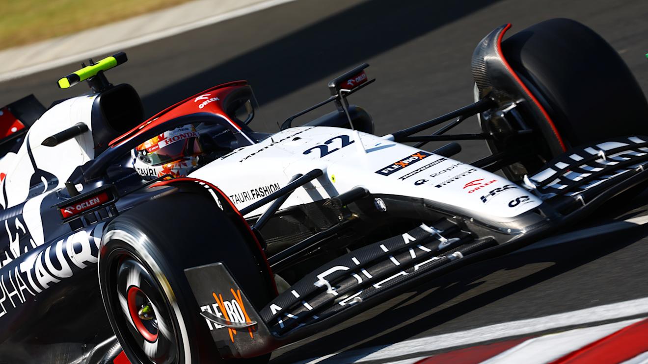 BUDAPEST, HUNGARY - JULY 22: Yuki Tsunoda of Japan driving the (22) Scuderia AlphaTauri AT04 on track during qualifying ahead of the F1 Grand Prix of Hungary at Hungaroring on July 22, 2023 in Budapest, Hungary. (Photo by Mark Thompson/Getty Images)
