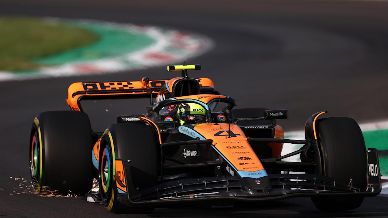 MONZA, ITALY - SEPTEMBER 01: Lando Norris of Great Britain driving the (4) McLaren MCL60 Mercedes on track during practice ahead of the F1 Grand Prix of Italy at Autodromo Nazionale Monza on September 01, 2023 in Monza, Italy. (Photo by Ryan Pierse/Getty Images)