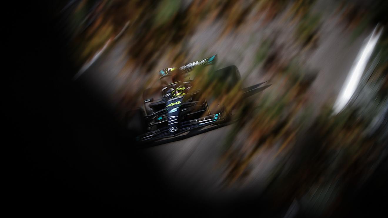MONZA, ITALY - SEPTEMBER 01: Lewis Hamilton of Great Britain driving the (44) Mercedes AMG Petronas F1 Team W14 on track during practice ahead of the F1 Grand Prix of Italy at Autodromo Nazionale Monza on September 01, 2023 in Monza, Italy. (Photo by Ryan Pierse/Getty Images)