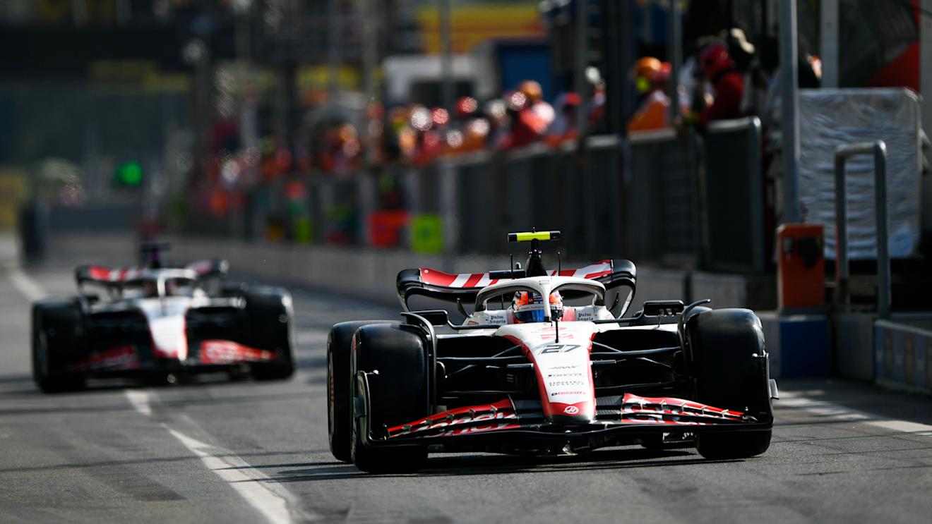 MONZA, ITALY - SEPTEMBER 02: Nico Hulkenberg of Germany driving the (27) Haas F1 VF-23 Ferrari in the Pitlane during qualifying ahead of the F1 Grand Prix of Italy at Autodromo Nazionale Monza on September 02, 2023 in Monza, Italy. (Photo by Rudy Carezzevoli - Formula 1/Formula 1 via Getty Images)