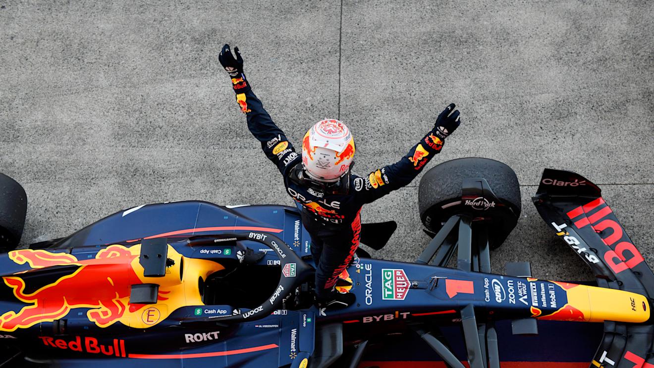 SUZUKA, JAPAN - SEPTEMBER 24: Race winner Max Verstappen of the Netherlands and Oracle Red Bull Racing celebrates in parc ferme during the F1 Grand Prix of Japan at Suzuka International Racing Course on September 24, 2023 in Suzuka, Japan. (Photo by Rudy Carezzevoli/Getty Images)