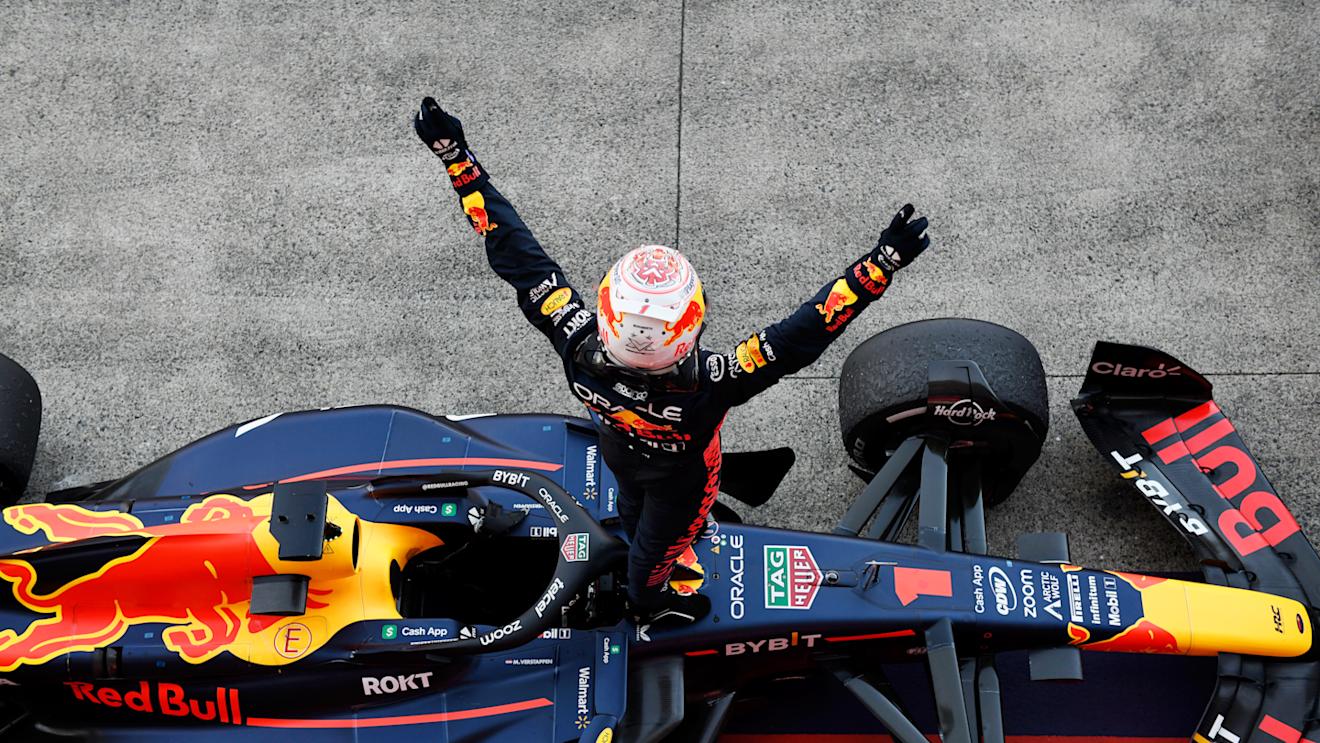 SUZUKA, JAPAN - SEPTEMBER 24: Race winner Max Verstappen of the Netherlands and Oracle Red Bull Racing celebrates in parc ferme during the F1 Grand Prix of Japan at Suzuka International Racing Course on September 24, 2023 in Suzuka, Japan. (Photo by Rudy Carezzevoli/Getty Images)